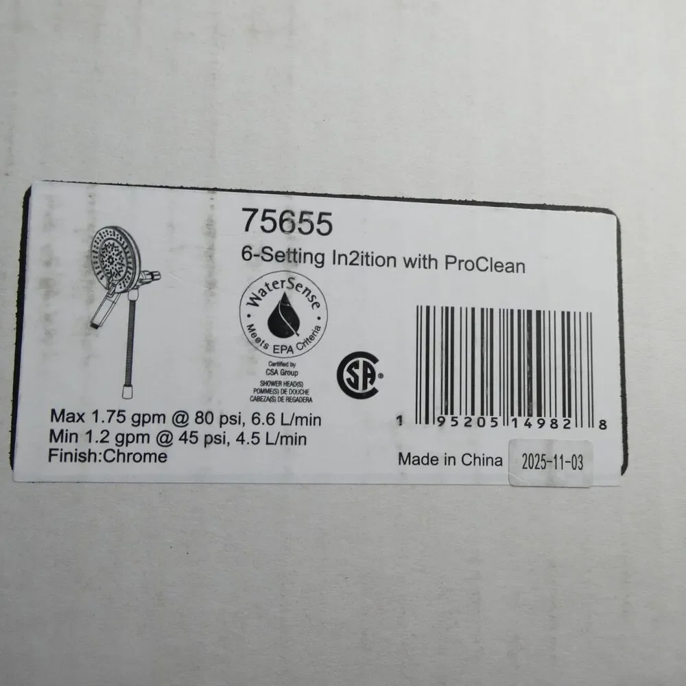 Delta 6-Setting In2ition 2-in-1 Dual Shower Head w/ProClean #75655 Chrome NOB